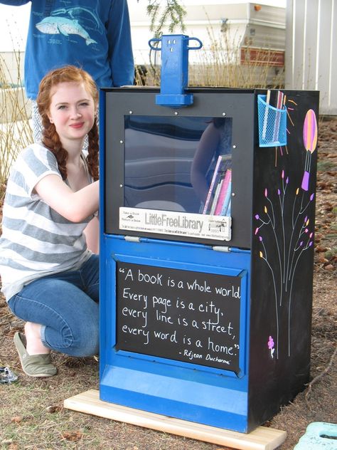 Community Service project!  Great idea!!  A Little Library! Blessing Boxes, Library Pics, Girl Scout Silver Award, Girl Scout Gold Award, Kindness Club, Book Literature, Community Service Ideas, Book Shops, Community Service Projects