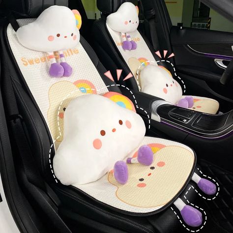 2024 Cute Cartoon Car Seat Cushion Pad Breathable Ice Silk Summer Car Seat Cover Protector Mat Dust Fun Car Decor, Cloud Design, Birthday Wishes For Myself, Car Cushion, Cute Car Accessories, Stationary School, Car Seat Cushion, Clouds Design, Garden Products