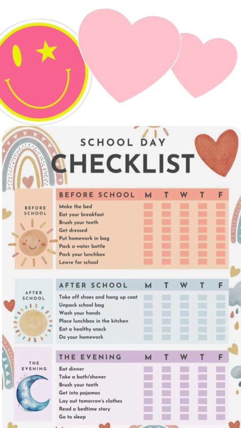 Day Checklist, Wash Your Hands, Bedtime Stories, Go To Sleep, School Days, After School, Shower Bath, Healthy Snacks, Lunch Box