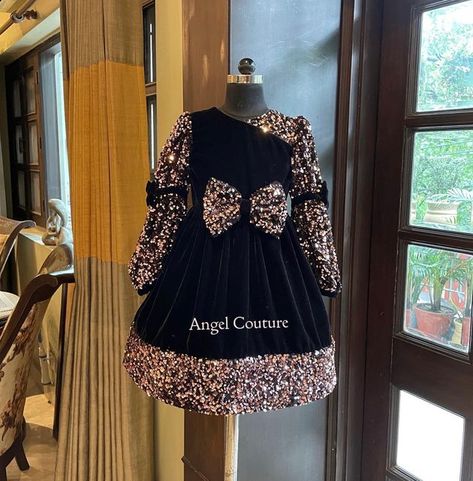 Angel Couture on Instagram: "Last but not the least in our velvet dresses is our most lovely black bronze sequence velvet dress! This gorgeousness is absolutely stunning in all its glory! With immaculate detailing and fine workmanship each dress is designed and crafted keeping in mind the best for your daughter! Like we always say “dress pretty, feel gorgeous, wear Angel Couture” #angelcouture #black #velvet #sequencedress #luxurycouture #luxurydressing #luxurylifestyle #luxuryliving #lifestylec Sequence Dress For Kids, Velvet Dress For Kids Girl, Sequence Gown, Velvet Suit Design, Dress For Kids, Sequence Dress, Velvet Dresses, Girls Couture, Velvet Suit