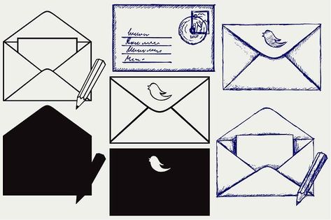 Pencil Images, Envelope Tattoo, Hart Tattoo, Open Envelope, Envelope Svg, Doodle Style, Line Art Tattoos, File Image, Business Illustration