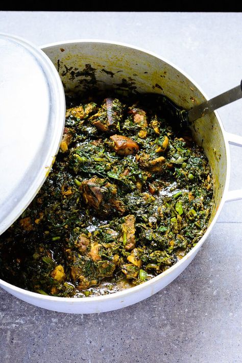 Nigerian Afang Soup: A Delicious Ibibio Vegetable - Overhead view of pot with Afang stew ready Nigerian Vegetable Soup, Afang Soup, Nigeria Food, African Recipes Nigerian Food, West African Food, Nigerian Recipes, African Cooking, Nigerian Food, Vegetable Stew