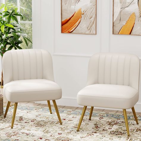 PRICES MAY VARY. 🎁【Mid-century Accent Chairs 】elegant gold legs, a combination of contemporary and modern inspiration, the accent chair goes well with any decorations and occasions, such as a living room,bed room, office, bar,and etc. 💎【Large Seat Living Room Chairs】Sest area:23.6"*19.7" Large seat padded generously with thick foam,this armchair is comfortable enough for most of people, even large siz 🎉【Faux Suede Armless Chairs】Faux Suede material designed with special quilting seam, this ch Accent Chairs Set Of 2, Glam Office Chair, Office Chairs For Clients, Dining Room Corner Decor, Salon Waiting Area Ideas, Medspa Decor, Waiting Area Seating, Salon Waiting Area, Office Seating Area