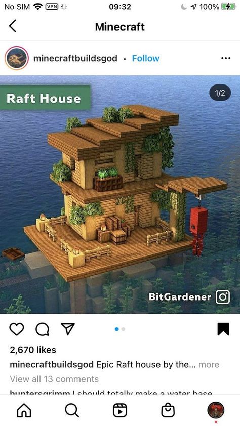 Bell Ideas Minecraft, Raft House Minecraft, Minecraft Awning, Waterhouse Minecraft, Minecraft Raft House, Minecraft Pillager Outpost, Minecraft Ideas To Build Projects, Minecraft Butcher Shop, Minecraft Village Blueprints