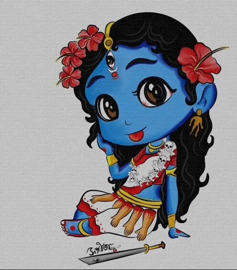 Cute Durga Maa Drawing, Ma Kali Drawing, Kali Pujo, God Family Tree, Ma Kali, God Painting, Kali Puja, Ma Durga, Kali Maa