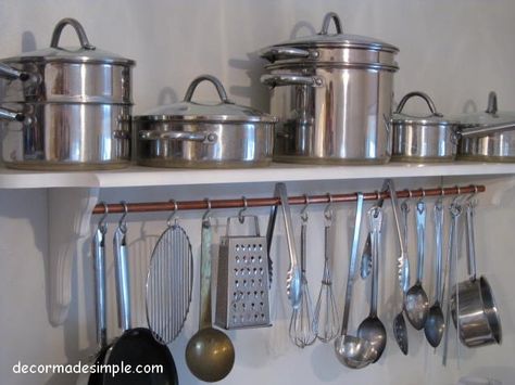 Eclectic Kitchen Design, Kitchen Space Savers, Clever Kitchen Storage, Utensil Rack, Pot Racks, Eclectic Kitchen, Diy Kitchen Storage, Diy Pots, Kitchen Storage Solutions