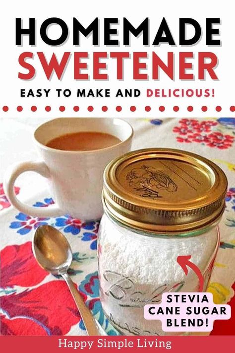 A jar of homemade natural sweetener, a cup of coffee, and a spoon. Coffee Sweetener, Healthy Sweeteners, Soup Broth, Natural Coffee, Cane Sugar, Sweetened Condensed Milk, Natural Sweeteners, Copycat Recipes, Cold Beverages