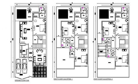 House plan 35' x 65' with detail dimension in dwg file which provides detail car parking, hall, bedroom, kitchen, dining room, bathroom, toilet, lawn area, swimming pool, etc it also gives detail of furniture. 35x65 House Plans, Small House Design Floor Plan, South Facing House, Vastu House, Houses Plans, House Floor Design, 3d House, Home Design Floor Plans, Vastu Shastra