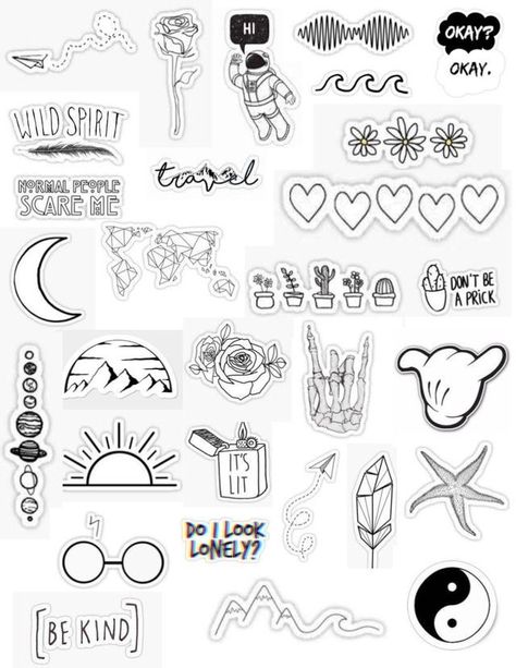 Cute Sticker Ideas To Draw Aesthetic, Aesthetic Sticker Drawing, Stickers To Print Black And White, Aesthetic Black And White Stickers, Aesthetic Stickers Printable Black, Black Stickers Aesthetic Printable, Cute Aesthetic Stickers Printable, Black And White Aesthetic Stickers, Stickers Printable Black And White