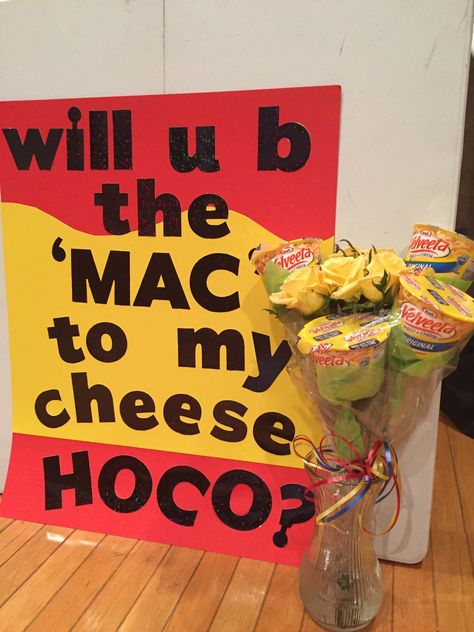 When she loves Mac-n-cheese, make it your Homecoming theme!! Hoco Posters, Hoco Signs, Sadies Proposal, Kraft Mac N Cheese, Prom Posters, Homecoming Signs, Prom Proposals, Homecoming Themes, Poster Boards