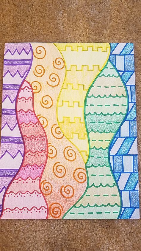 Marker and crayon Drawing Ideas Easy Crayons, Types Of Lines Art Project, Things To Draw With Crayons Easy, What To Draw With Crayons, Drawing Ideas Crayon, Cute Crayon Doodles, Things To Color And Draw, Monochromatic Color Wheel, Simple Crayon Drawings