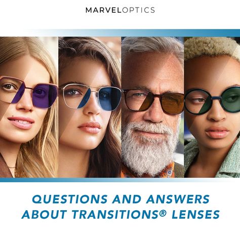 There are about 167 million American adults currently wearing prescription-strength eyewear. That's about 64 percent of the population. Even more people wear sunglasses. Folks with prescriptions sometimes have to carry around multiple pairs of glasses to account for different scenarios. Transitions is a brand of eyewear that is growing in popularity because it aims The post Asking and Answering Your Transitions Lenses Questions appeared first on MarvelOptics™ - Discount Prescription Eyeglasses a Transition Lenses Eyeglasses, Transition Eyeglasses, Glasses Ads, Transition Glasses, Glasses Advertising, Eyewear Branding, Optometry Humor, Billboard Ideas, Eyewear Advertising