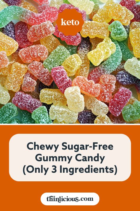 Sweet and chewy homemade sugar-free gummy candy (plus sour gummy candy too). You only need 3 simple ingredients and they are ZERO net carbs. Discover two methods to make keto gummies (for absolute beginners) with gelatin or Jello boxes. Healthy Sour Gummies Recipe, Chewy Gummy Bear Recipe, Keto Gummies Recipe, Natural Gummy Bear Recipe, Keto Gummies Gelatin Recipes, Diy Sour Candy, Gummy Candy Recipes Homemade, Gum Drop Candy Recipe, Gushers Recipe