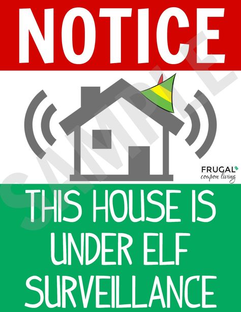 This Elf idea reminds the kids to be on their best behavior. Download your This House is Under Elf Surveillance Printable. New creative, funny, and original Elf on the Shelf Ideas daily. #FrugalCouponLiving #ElfontheShelf #ElfontheShelfIdeas #ElfIdeas #funnyelfideas #funnyelfontheshelf #elfprintables #freeelfprintables #printables #freeprintables #elfontheshelfprintable #elfprintable #elfsurveillance #surveillance #alarmsystem #alarm #spy #homesecurity Elf On The Shelf Surveillance Sign, Elf Printables Free, Printable Signs Free, Elf Printables, Christmas Props, Glitter Digital Paper, Home Surveillance, Elf Activities, Nursery Art Boy