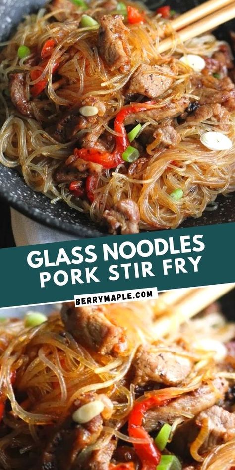 Asian Pork And Noodle Recipes, Thai Pork Noodle Soup, Clear Noodles Stir Fry, Chinese Glass Noodles, Pork Vermicelli Recipes, Chinese Pork Noodles, Transparent Noodles Recipes, Thai Pork Stir Fry Recipes, Glass Noodle Recipes Soup