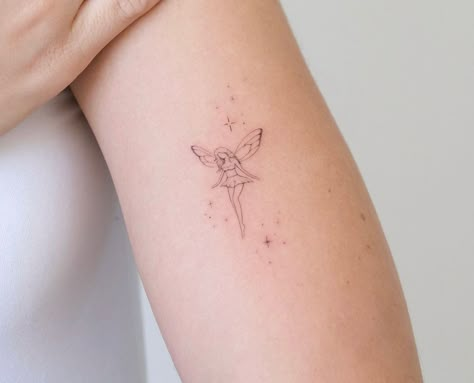 Tiny Fairy Tattoo, Small Fairy Tattoos, Fairy Wing Tattoos, Unique Small Tattoo, Mystical Tattoos, Tiny Fairy, Single Needle Tattoo, Fairy Tattoo Designs, Magic Tattoo