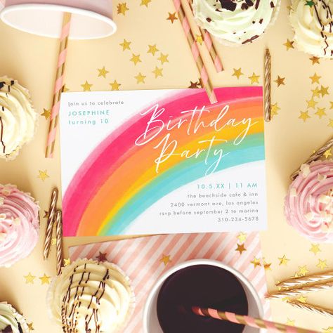 Painted Rainbow Birthday Party Invitation for $2.45 - Birthday Invitations Rainbow Invitations Birthday, Birthday Party Rainbow, Rainbow Birthday Invitations, Rainbow Invitations, Colorful Invitations, 45th Birthday, Painted Rainbow, Rainbow Birthday Party, Birthday Invites