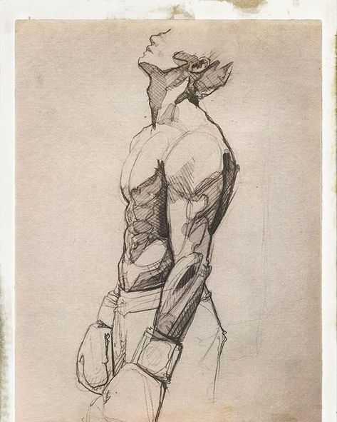 Open Box Drawing, Strong Man Drawing, Boxer Sketch, Looking Up Reference Drawing, Boxing Tattoo, Kick Boxer, Box Drawing, Men's Back, Strong Man