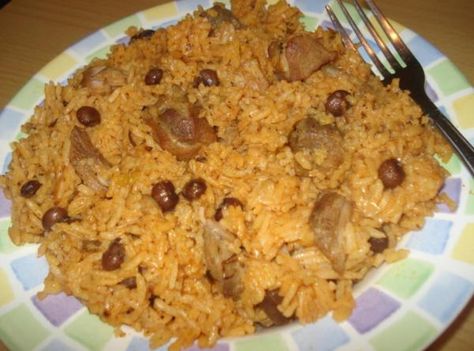 Puerto Rican Pigeon Pea Rice & Pork/arroz Con Gandules Y Puerco Recipe Rice Pork, Arroz Con Gandules, Puerto Rican Cuisine, Puerto Rico Food, Boricua Recipes, Pigeon Peas, Stuffed Potato Balls, Rice And Beans, Spanish Dishes