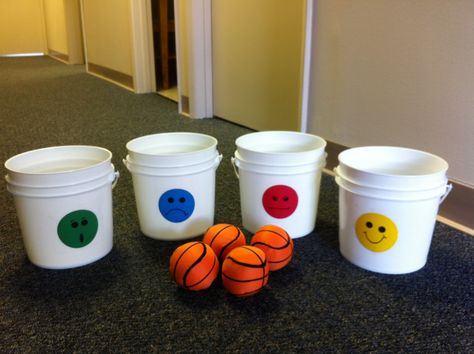 Feelings Bucket Toss, Classroom Feelings Lessons, Expressing Feelings, Counseling Games, Feelings Activities, Emotions Activities, Social Skills Groups, Counseling Lessons, Elementary Counseling, Guidance Lessons