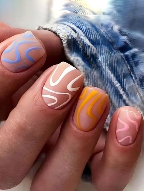 Multicolor  Collar  ABS Colorblock,Plants Color Nails Embellished   Nail,Hand & Foot Care Short Nail Designs Fall Colors, Easy Nail Art For Beginners Short Nails, College Nails, Fake Nails White, Quick Nail, Cute Simple Nails, Colorful Nail, Nagel Tips, Fake Nails With Glue