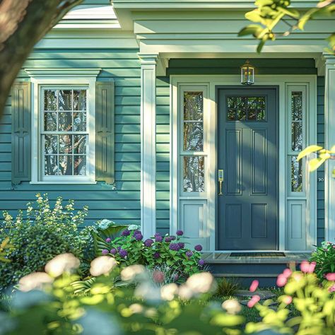 Best Exterior Paint Colors for Home with Shades of Green and Blue • 333+ Inspiring Lifestyle Ideas Gray Green Exterior Paint Colors, Teal Exterior House Paint, Best Exterior Paint Colors, Green Exterior Paints, Columns Decor, Colors For Home, Inspiring Lifestyle, Best Exterior Paint, Green Shutters