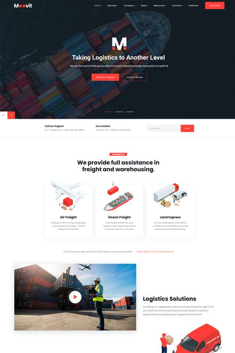 The "Moovit - Logistic WordPress Theme" is a theme designed specifically for logistics and transportation-related businesses. It aims to provide a professional and user-friendly website solution for logistics companies, cargo services, freight, and transportation providers. Cargo Website Design, Logistics Website Design, Marine Insurance, Cargo Logistics, Logistics Company, Cargo Services, Logistics Transportation, Design Websites, Website Design Layout