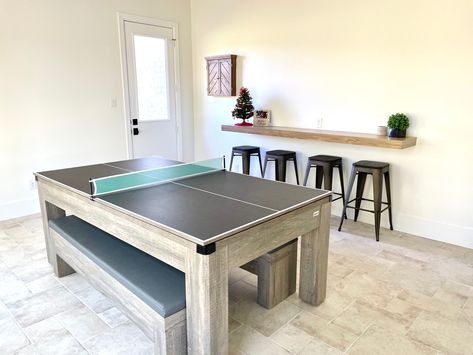 Ping Pong Air Hockey Table, Game Room With Ping Pong Table, Basement Ping Pong Room, Basement Ping Pong Table, Pool Table Ping Pong Combo, Small Pool Table Room, Basement Ping Pong, Garage Pool Table Room, Ping Pong Table Room