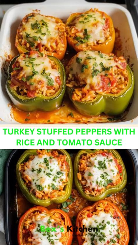 Turkey Stuffed Peppers With Rice And Tomato Sauce – Bex’s Kitchen Turkey Stuffed Peppers Recipe, Ground Turkey Stuffed Bell Peppers, Rice And Tomato Sauce, Stuffed Bell Peppers Turkey, Turkey Stuffed Bell Peppers, Turkey Stuffed Peppers, Ground Turkey Stuffed Peppers, Stuffed Peppers With Rice, Classic Turkey