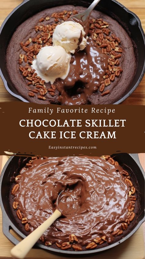 Chocolate Skillet Cake Ice Cream, Skillet Chocolate Cake, Chocolate Skillet Cake, Skillet Cake, Buttered Vegetables, Cake Ice Cream, Recipes With Whipping Cream, Warm Cake, Instant Recipes