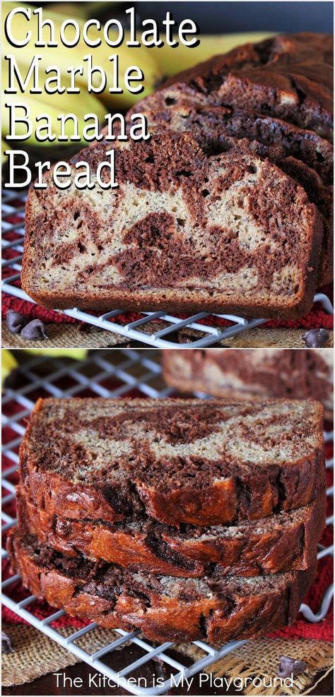 Slices of Chocolate Marble Banana Bread Marble Bread Recipe, Marble Banana Bread, Banana Bread With Oil, Marbled Banana Bread, Brunch Pastries, Buttermilk Banana Bread, Nutella Banana Bread, Dessert Breads, Sweet Tea Recipes