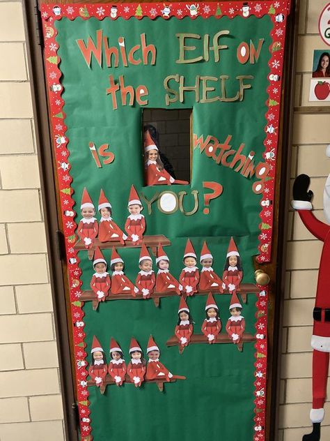 Elf On The Shelf Classroom Door Ideas, Elf On Shelf Door Decoration, Christmas Decorating Themes Office, Elf On The Shelf Classroom Door, Elf Classroom Decorations, Elf On The Shelf Door Ideas, Elf On The Shelf Bulletin Board Ideas, Elf On The Shelf Door Decoration, Elf On The Shelf Classroom Teachers