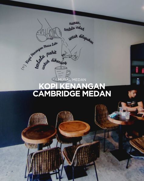 Black and white typography coffee Kopi Kenangan Medan Interior Typography Mural, Black And White Mural, Instagram Mural, Black And White Typography, White Typography, Cambridge, Follow Us, Typography, Mural