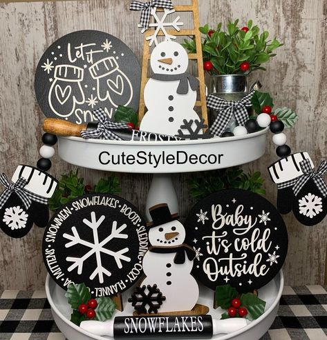 Winter Decor Winter Signs Christmas Tier Tray Decor Let - Etsy 3 Teir Trays Decor Winter, Tiered Tray Decor Winter, Snowman Tiered Tray Decor, January Tiered Tray Decor, Winter Tiered Tray Ideas, Winter Signs Wooden, Winter Tray Decor, January Winter Decor, January Decor After Christmas