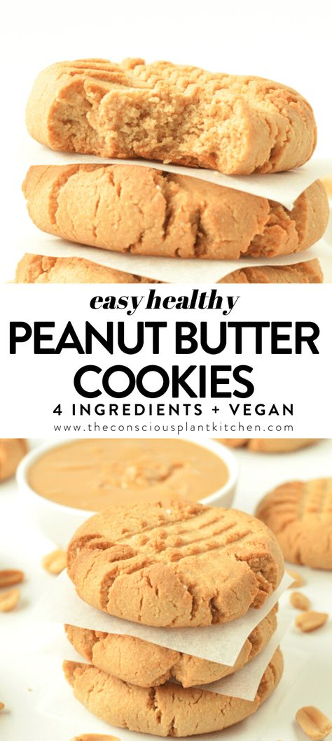 Conscious Plant Kitchen, Healthy Peanut Butter Cookies, Butter Cookies Easy, Vegan Peanut Butter Cookies, Easy Peanut Butter Cookies, Postre Keto, Plant Kitchen, Vegan Peanut Butter, Healthy Peanut Butter