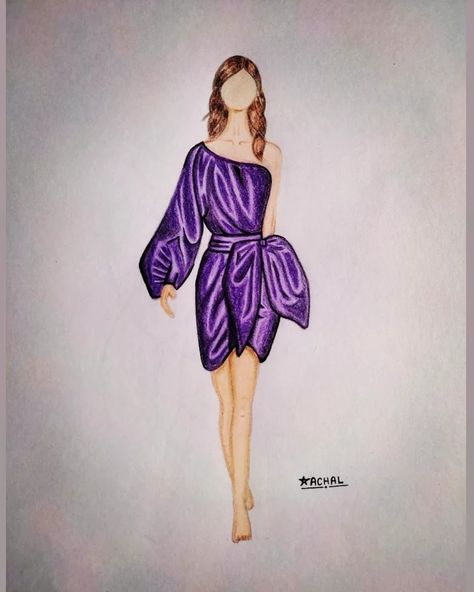 Purple dress design Purple Colour Dress Design, Purple Dress Design, Purple Colour Dress, Illustration Poses, Dress Illustration, Aesthetic Dress, Casual Wear Dress, Fashion Illustration Dresses, Purple Colour