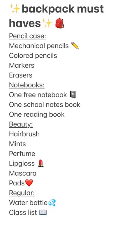 Pencil Case Essentials List, Pencil Case Essentials, Backpack Must Haves, Pencil Case Essential, Organization Notes, School Survival Kits, School Preparation, Free Notebook, Class List