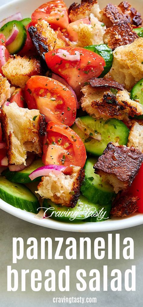 Bread Salad Panzanella, Salad Panzanella, Craving Tasty, Tuscan Bread, Panzanella Salad Recipe, Panzanella Salad, Fresh Salad Recipes, Bread Salad, Salad Pasta