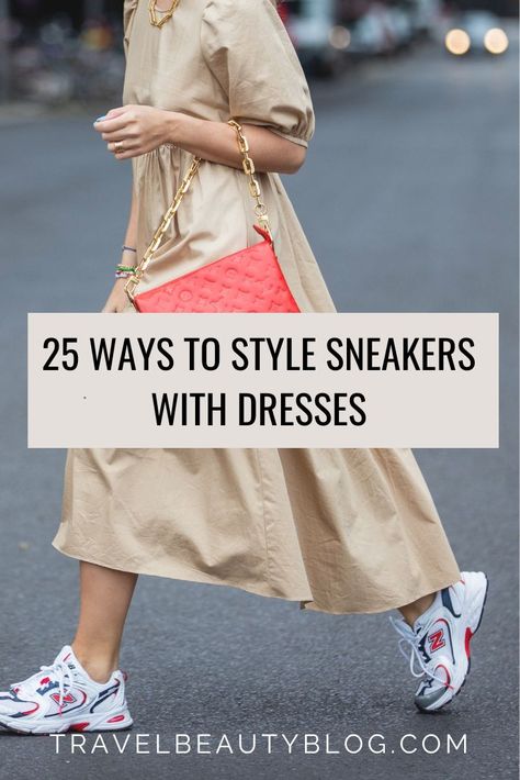 Dresses With Sneakers Outfit, White Sneakers Outfit Spring, White Sneakers With Dress, White Sneakers Outfit Summer, Midi Dress Sneakers, A Dress Outfit, Dresses With Sneakers, Chunky Sneakers Outfit, Sneakers Outfit Spring