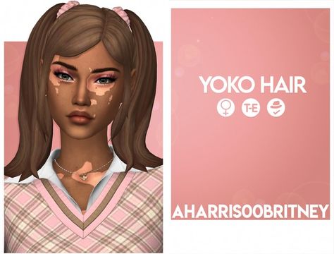 Yoko Hair | Patreon Lollipop Chainsaw, Two Buns, Sims 4 Sims, What Am I Doing, Sims 4 Maxis Match, Female Hair, Maxis Match Cc, Her Voice, Sims 4 Cas