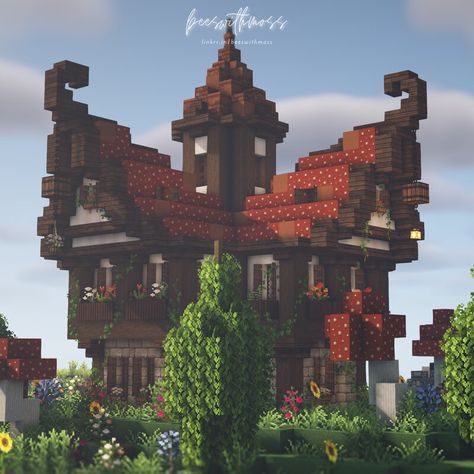 Fantasy Mushroom House, Minecraft Cherry Blossom House, Minecraft Village Ideas, Pfp Minecraft, Cherry Blossom House, Minecraft Pfp, Minecraft Cherry Blossom, Minecraft House Decor, Village Minecraft