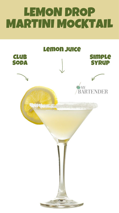 Lemon Drop Martini Mocktail Lemon Drop Mocktail Recipe, Lemon Drop Mocktails, Mocktail Martinis, Non Alcoholic Martini, Lemon Mocktail, Shots Alcohol Recipes, 007 Party, Best Mocktails, Easy Mocktails