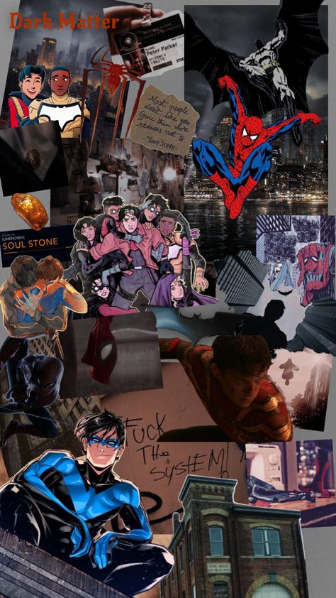 Spider-Man meets Batfam basically. The fic takes place during Infinity War, it’s sooo good! MCUxDC; Peter Parker has found himself stranded in Gotham! Spiderman Spiderverse, Kids Movies, Dark Matter, Marvel Memes, Gotham, Marvel Dc, Spiderman, Matter, Marvel