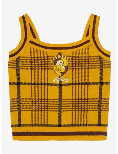 Harry Potter Hufflepuff Plaid Knit Tank Top - BoxLunch Exclusive Harry Potter Cardigan, Harry Potter Cloak, Harry Potter Tank Top, Hot Topic Harry Potter, Hufflepuff Outfit, Hogwarts Uniform, Halloween Tank Top, Hufflepuff Aesthetic, Harry Potter Jewelry