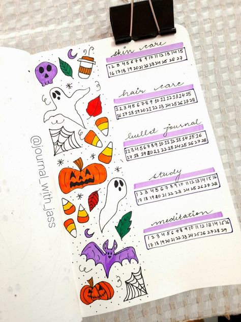 October Bullet Journal Habit Tracker, October Habit Tracker Bullet Journal, Halloween Habit Tracker, Halloween Journal Ideas, October Habit Tracker, Halloween Bullet Journal, Bullet Journal Topics, Bullet Journal Halloween, Bullet Journal October