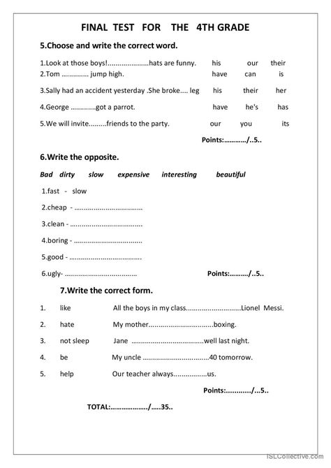 4th Grade English Worksheets, 6th Grade English Worksheets, Grade 4 English Worksheets, English Exam Papers, 4th Grade Worksheets, 4th Grade Reading Worksheets, 6th Grade English, Free English Worksheets, English Grammar Test