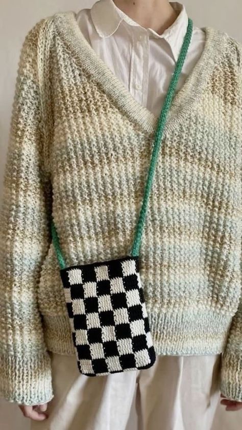 Knit Phone Bag, Crochet Bag For Phone, Phone Crochet Bag, Phone Bag Crochet Pattern, Crochet Checkered Bag, Crochet Small Bag, Crochet Phone Bag, Phone Bag Crochet, Crochet Checkered