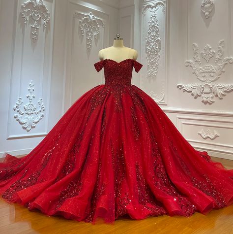 Sweetheart Red Dress Sparkly Sequins Luxury Ball Gown Quinceañera Dress Red Dress Sparkly, Red Sweetheart Dress, Champagne Quinceanera Dresses, Fairytale Wedding Gown, White Quinceanera Dresses, Black Quinceanera Dresses, Quinceanera Dresses Gold, Plus Size Evening Gown, Quinceanera Dresses Pink