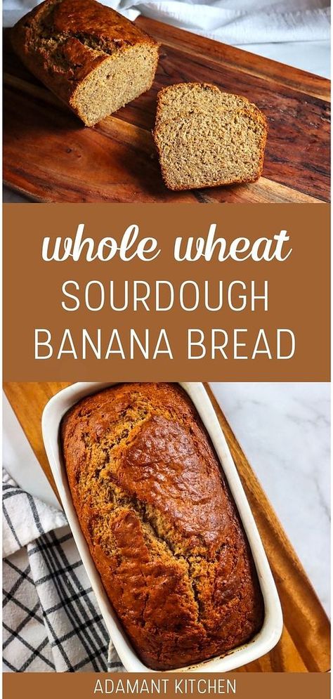 Dive into the world of Whole Wheat Sourdough Banana Bread, a masterpiece that marries the comforting taste of classic banana bread with the nutritional benefits of whole grains and the unique tang of sourdough. Crafted with 100% whole wheat flour, sourdough discard, and a dash of cinnamon, this recipe is a must-try for enthusiasts of Healthy & Easy Banana Bread Recipes. Discover more baking bread recipes, bread-making recipes, and whole wheat bread recipes at adamantkitchen.com. Banana Sourdough, Sourdough Banana Bread Recipe, Sourdough Banana Bread, Sourdough Banana, Whole Wheat Sourdough, Wheat Bread Recipe, Sourdough Starter Discard Recipe, Easy Sourdough, Discard Recipes