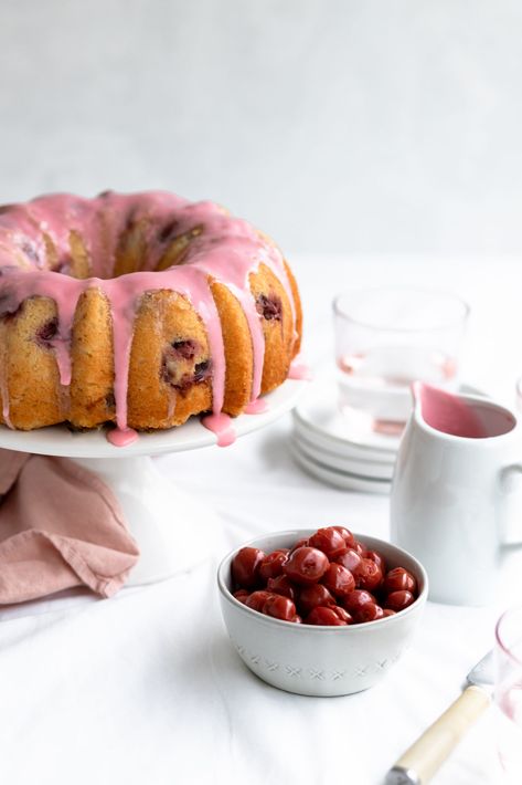 Cherry Vanilla Bundt Cake with Pink Cherry Glaze – Oregon Fruit Products Cherry Bundt Cake, Merry Gothmas, Vanilla Bundt Cake, Winco Foods, Cherry Glaze, Fruit Recipe, Fruit Company, Cherry Vanilla, Food Inc